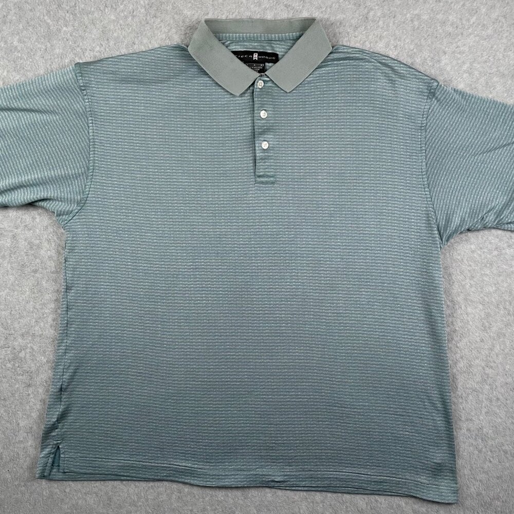 Tiger Woods Nike Golf Polo Shirt Men’s Large Blue Dri-FIT Short Sleeve Textured